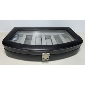 Bey Berk Watch Box Genuine Leather Black 6 Watch Case Glass Top‎